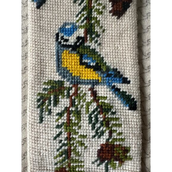 Vintage Christmas Cross Stitch Tapestry Wall Hang Needlepoint Holiday blue tit - Picture 8 of 14